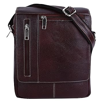 Hileder Leather 8 Inches Sling Travel Tablet Dark Brown Office Bag