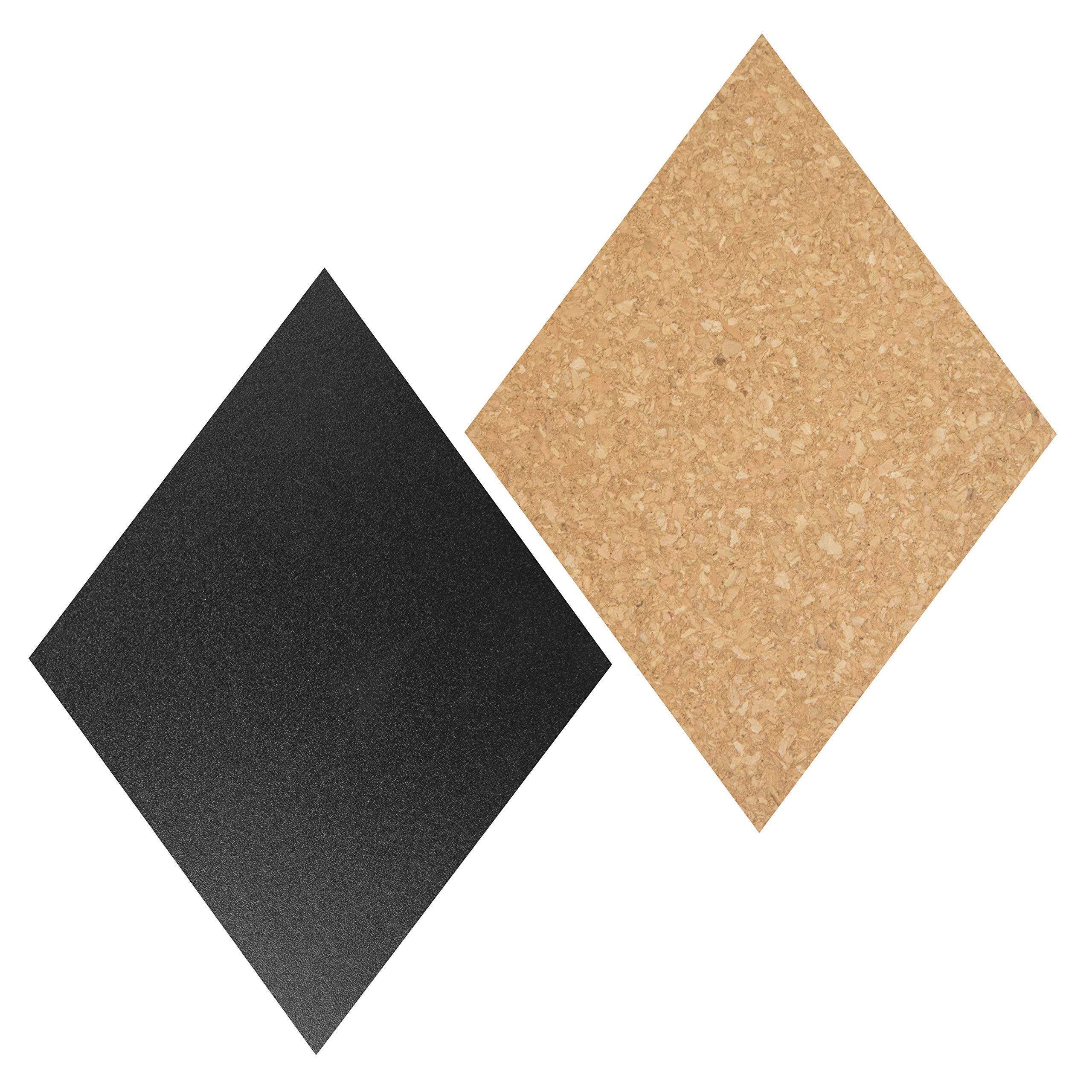 Securit Diamond Cork- & Chalkboards - Including Chalkmarker, Pins and Double Sided Tape Mounting Strips - Set of 7 Pcs (4X Chalkboard + 3X Cork)