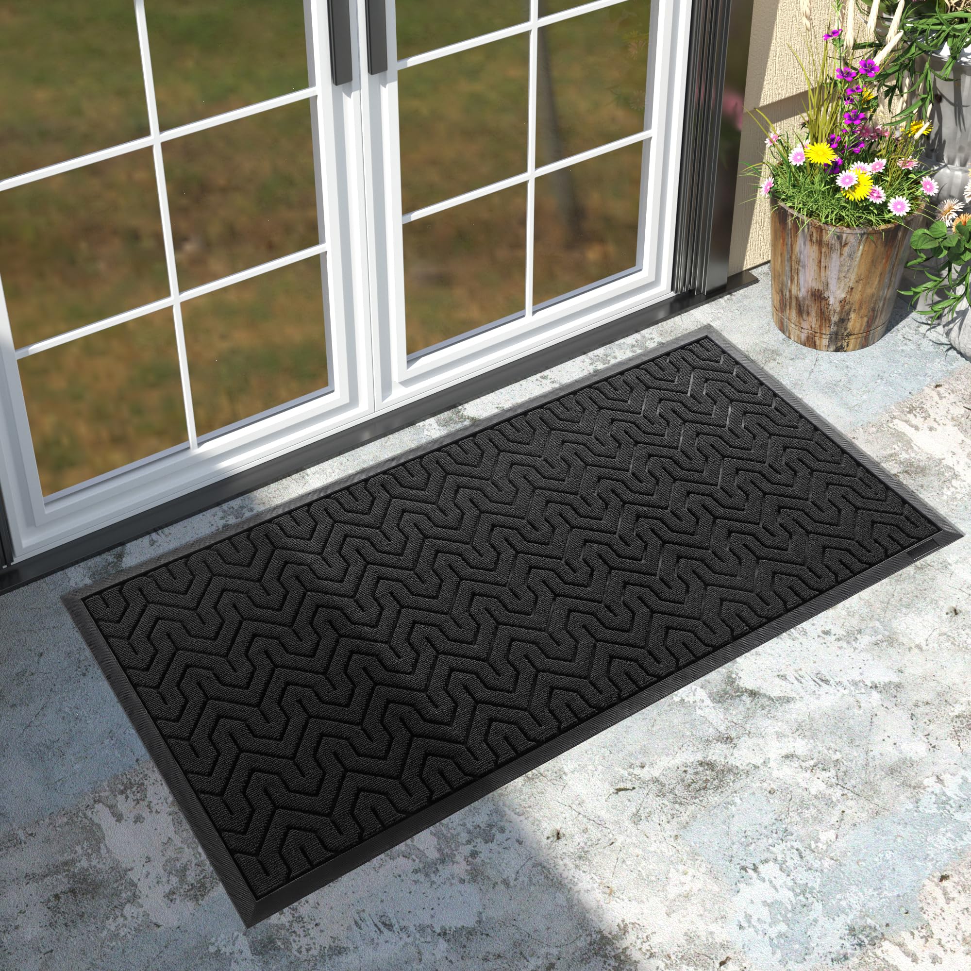 Yimobra Large Door Mat Outside Entrance 47x24, Waterproof Heavy Duty Outdoor Mats for Front Door, Non Slip Rubber Entry Mat for Garage Patio Indoor, Easy Clean, Black Image