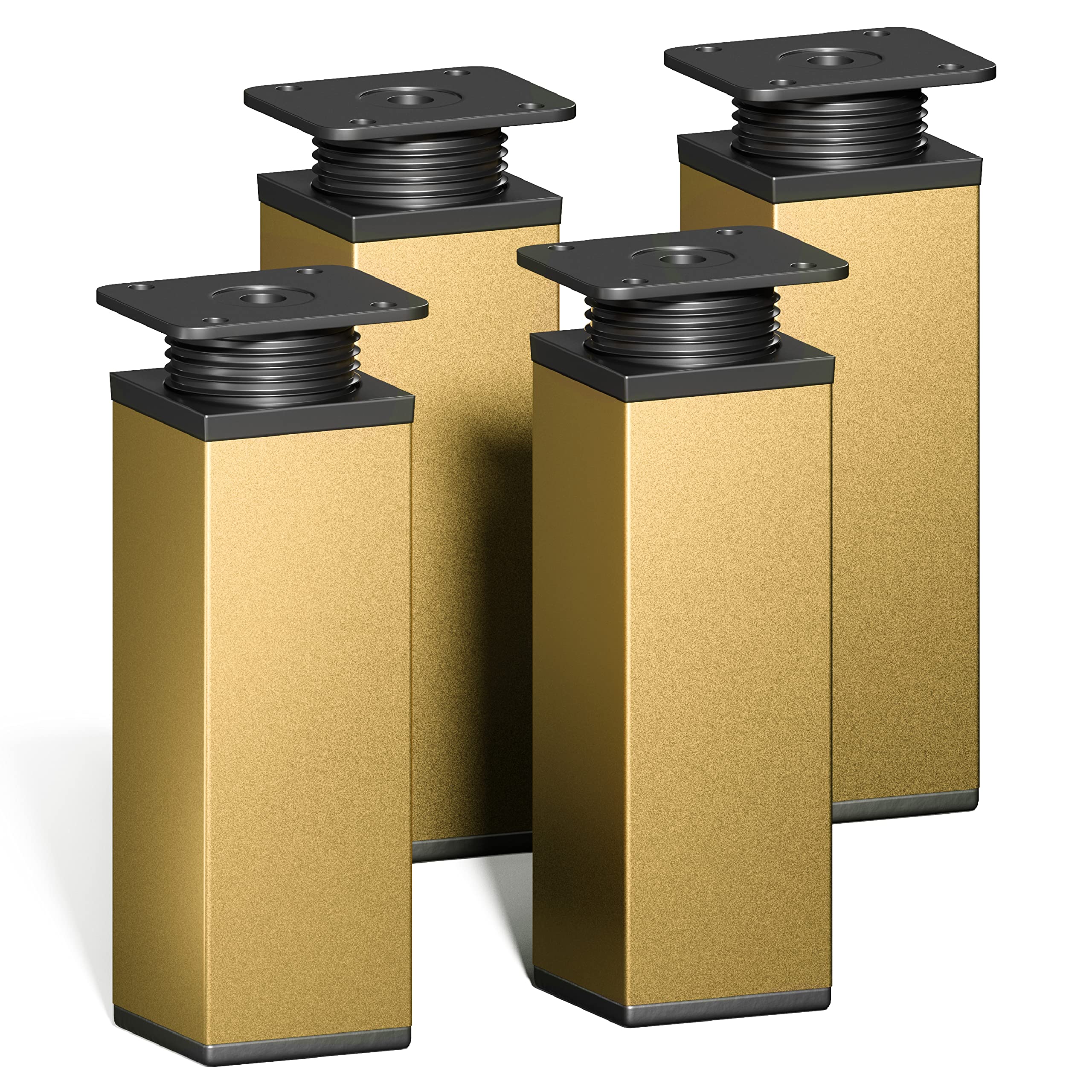 sossai® Design Furniture feet MFV1 | Height Adjustable | Set of 4 | Square Profile: 40 x 40 mm | Color: Gold | Height: 120mm (+ 20mm) | Material: Aluminum | Wood Screws Included