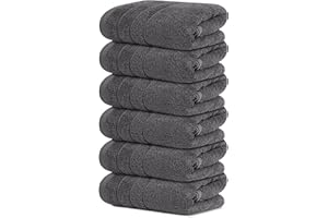 Tens Towels Pack of 6 Hand Towels, 100% Cotton, Lighter Weight, Quick to Dry, 16 x 28 Inches, Super Soft & Absorbent, Perfect for Bathroom & Kitchen, Dark Grey