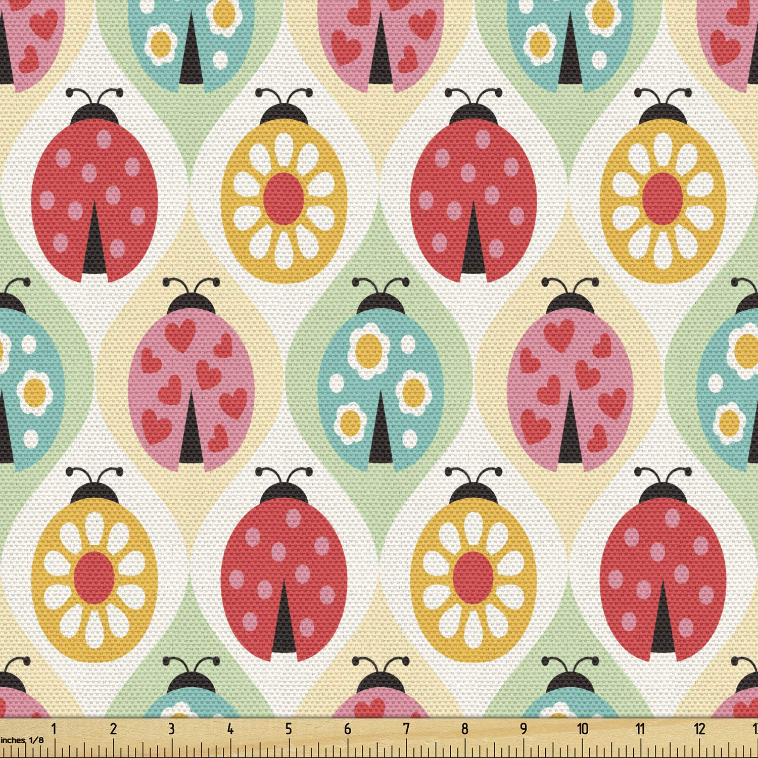 Lunarable Ladybugs Fabric by The Yard, Ladybugs