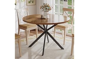 ChooChoo 47.2 Inch Round Dining Table for 4, Farmhouse Wood Kitchen Table, Round Dinner Table for Kitchen & Dining Room, Walnut
