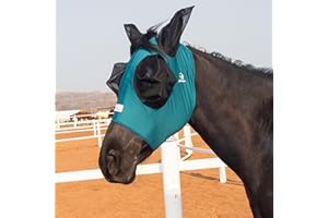 horzmetnex Stretchy Fly Mask for Horses, Mane Opening Design, Large Eye Space, Breathable & Soft on Skin (Forest Green, Full 