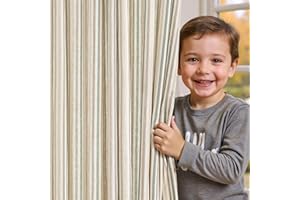 jinchan Colorful Linen Curtains for Nursery Living Room Multi Green on Beige Striped Curtains for Bedroom Cute Ticking Stripe Farmhouse Baby Boys Kids Room Light Filtering Grommet 2 Panels 84 inch