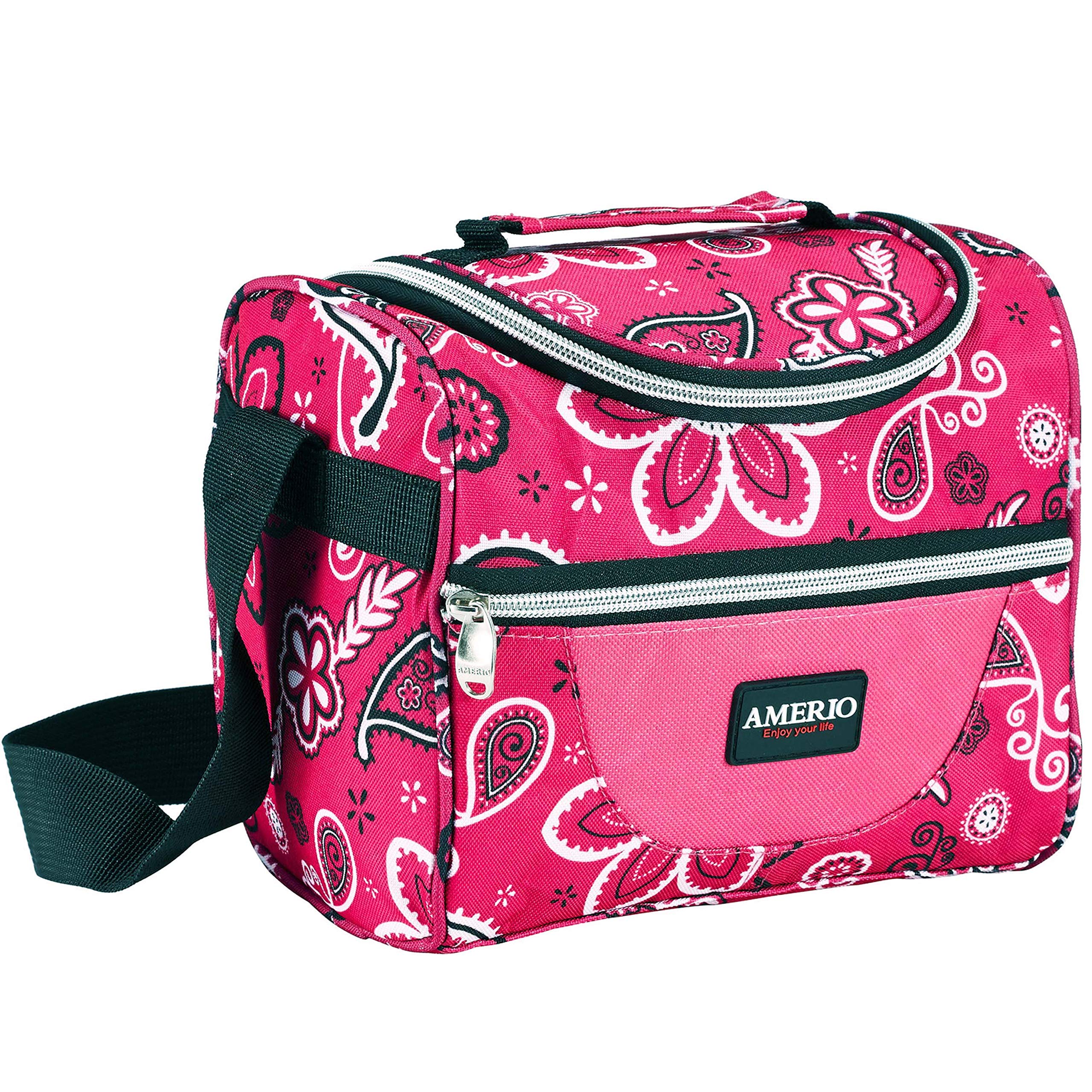 Insulated lunch bag for kids, AMERIO Lunch Box For Work Men, Women, Smooth Zipper& Lightweight, Small Lunch Box for Grils with Adjustable Strap (Pink)