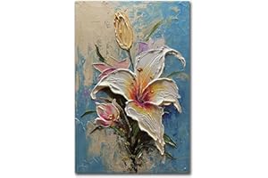 moshinart 24 x 36in Hand-Painted Oil Painting 3D Texture Black White Grey Modern Minimalist Black Abstract Wall Art, Home Office Wall Decoration Lily