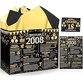 EoBeCy 18th Birthday Gift Bags for Boys Girls, Vintage Back in 2008 Gift Bag with Tissue Paper, Poster and Greeting Card, Black Gold Wrapping Paper for 18 Year Old Birthday Party Favors Supplies
