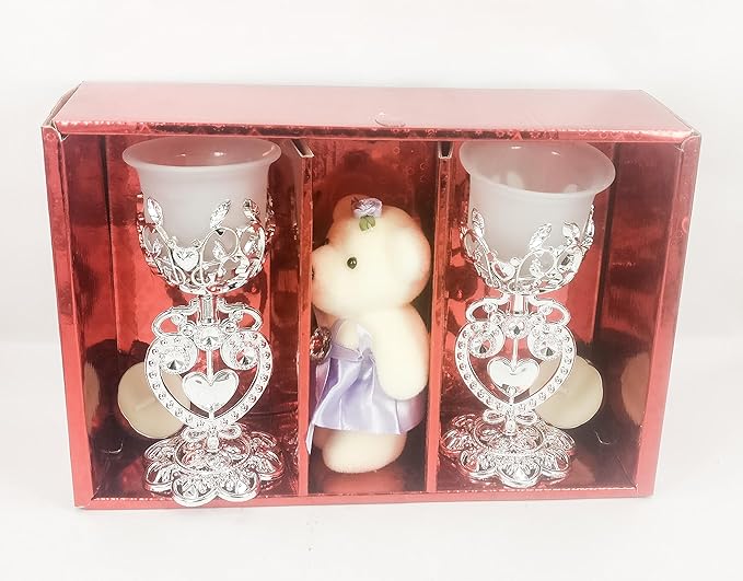 GOYAL Christmas Special Decorative Glass Stand with Tea Light and a TEDDY ( SET OF 2)