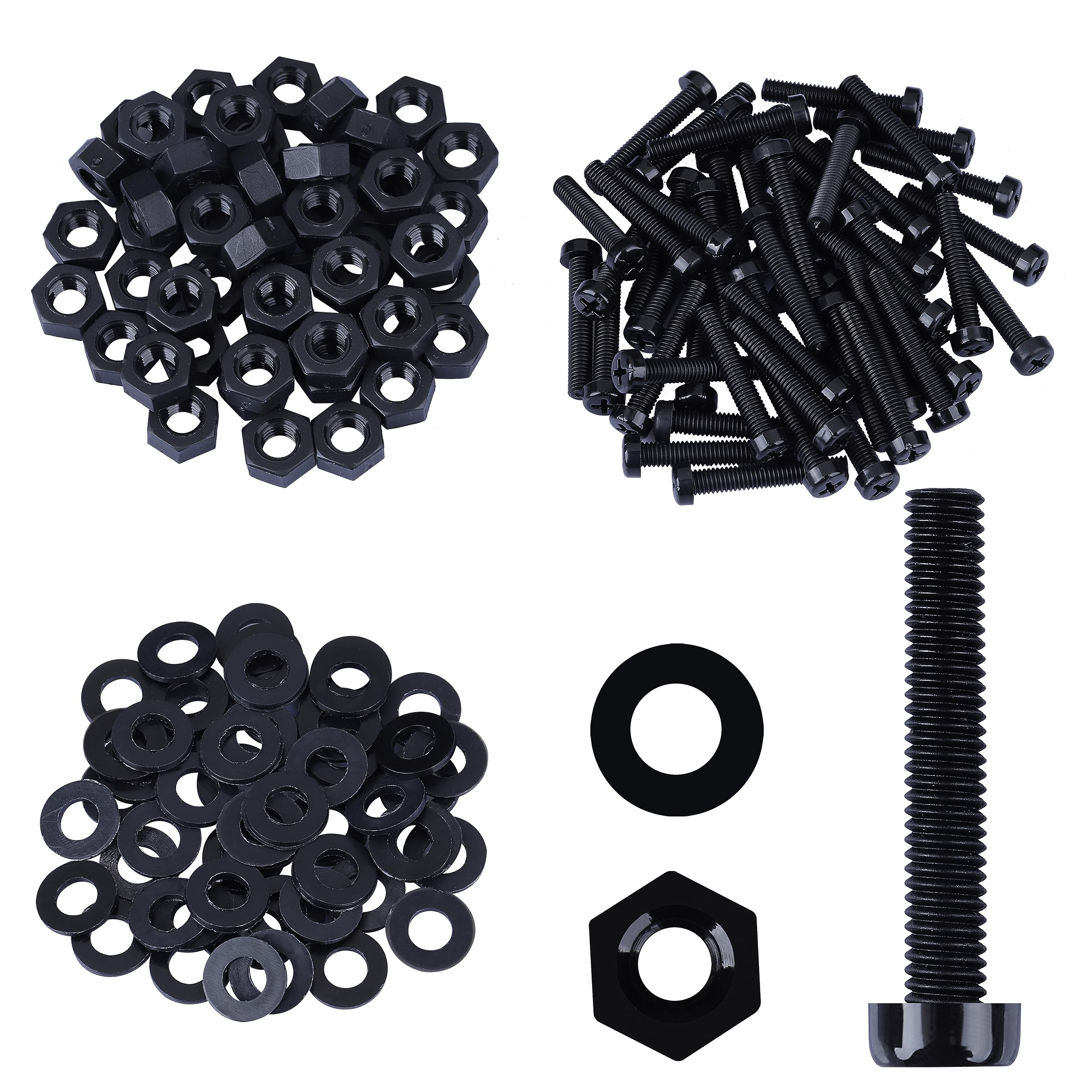 Pzsmocn 150 Pieces/50 Sets M8*60 mm Plastic Black