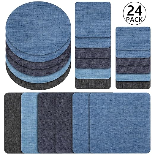 Patches zum aufbügeln, Rymall 24 Stück 6 Farben Denim Baumwolle Patches Bügeleisen Reparatursatz, Aufbügelflicken Bügelflicke