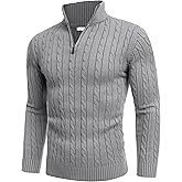 COOFANDY Men's Quarter Zip Sweater Slim Fit Casual Knitted Turtleneck Pullover Mock Neck Polo Sweater