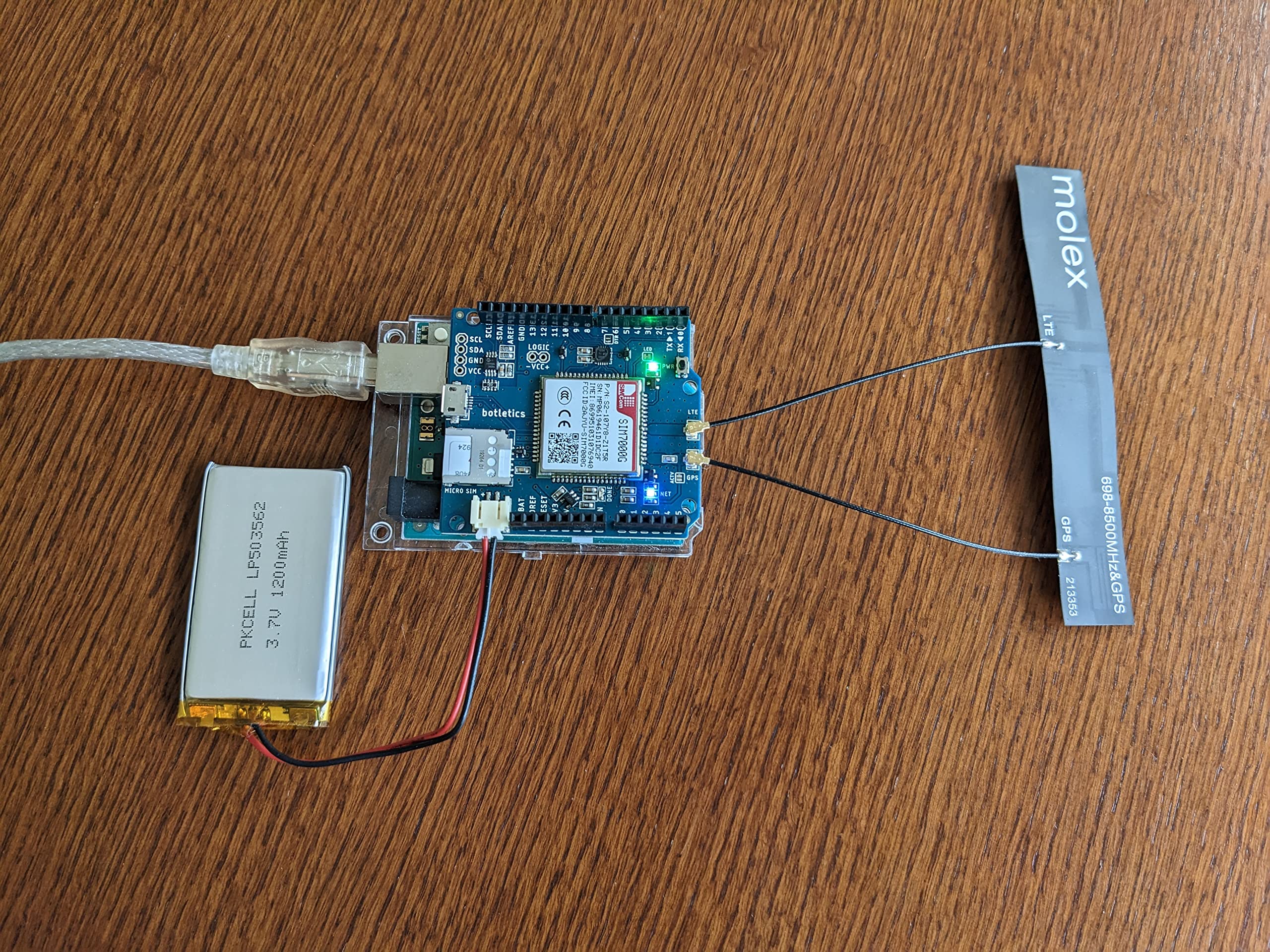 SIM7000 LTE CAT-M1 NB-IoT Cellular + GPS + Antenna Shield Kit for Arduino (SIM7000A)