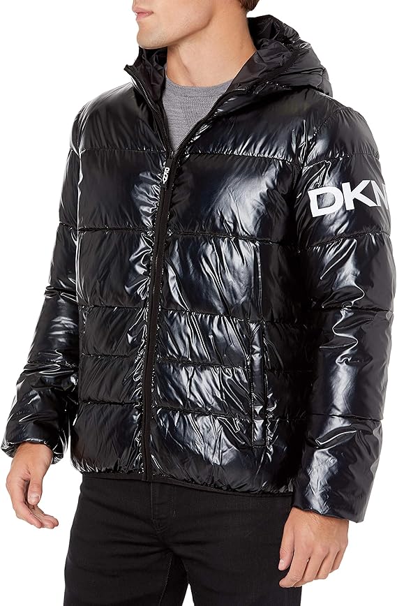 DKNY mens Water Resistant Ultra Loft Hooded Logo Puffer Jacket (Standard and Big & Tall) Amazon