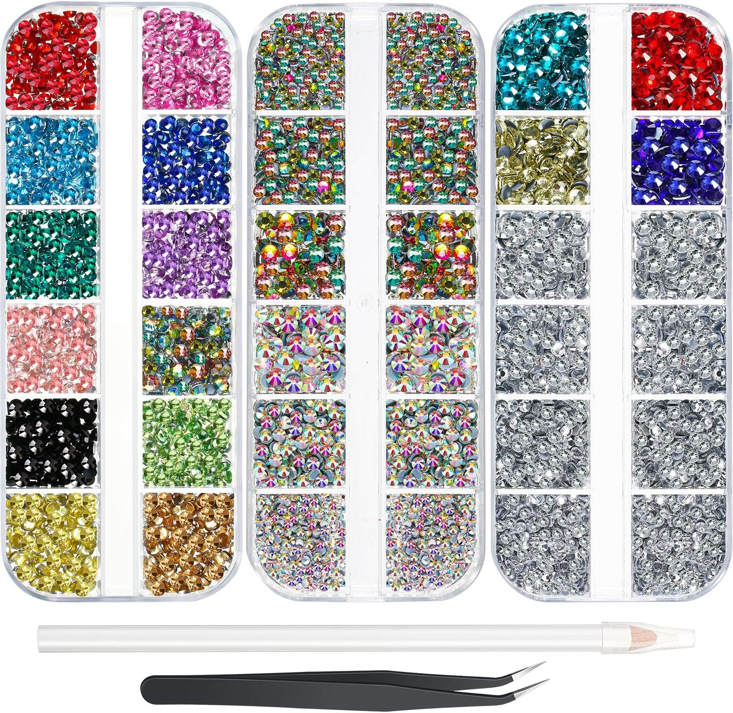 Sumind 9000 Pcs Hotfix Rhinestone Bedazzling Kit 12 Colors 5 Sizes Rhinestone Glass Crystal Gems with Tweezers and Picking Pen for DIY Crafts Manicure