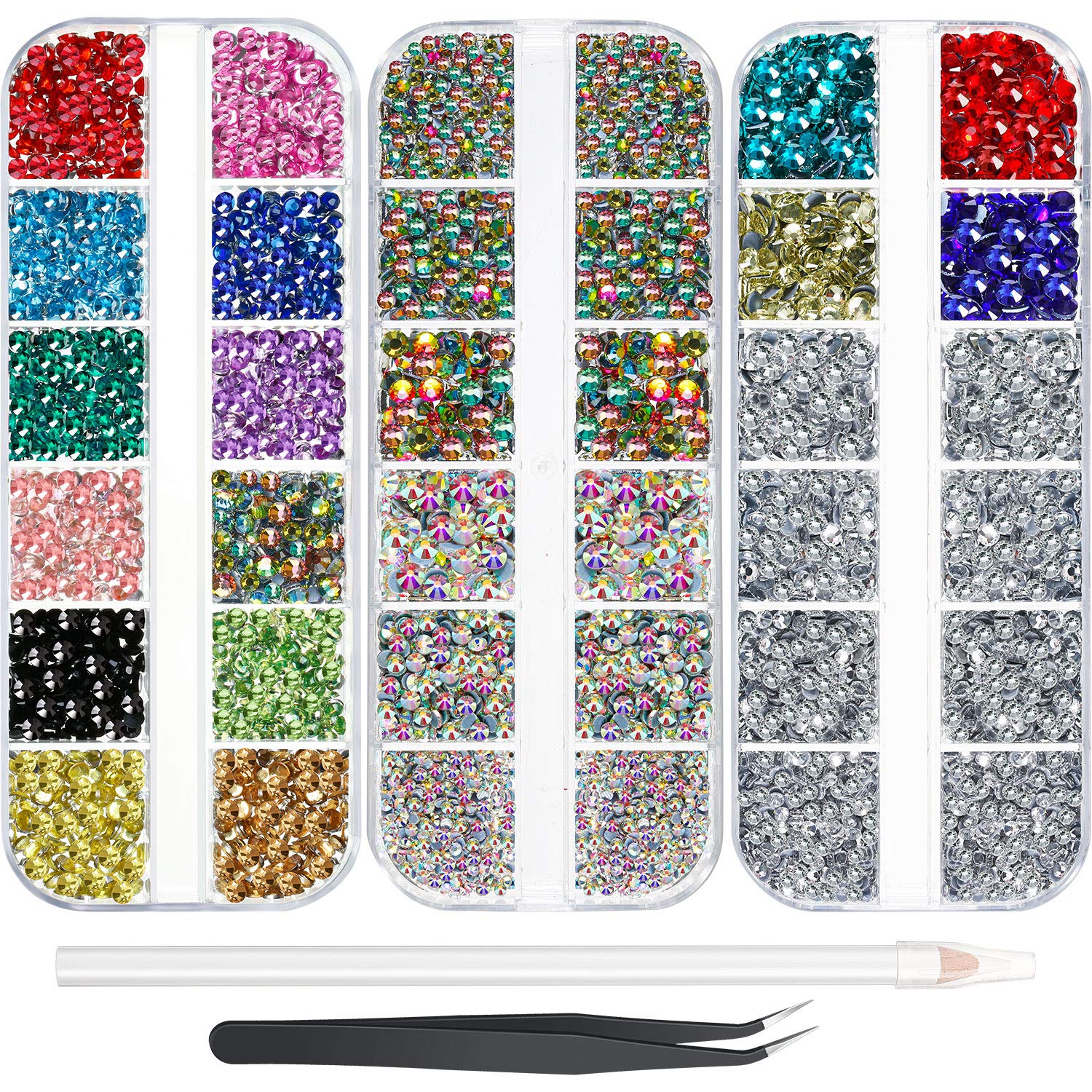 Sumind 9000 Pcs Hotfix Rhinestone Bedazzling Kit 12 Colors 5 Sizes Rhinestone Glass Crystal Gems with Tweezers and Picking Pen for DIY Crafts, Manicure, Nail Design, Clothes, Bag