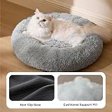 Bedsure Plush Round Cat Bed 50x50x13cm Light Grey Calming Snug Vet Safe view 3