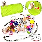 Youngever 20 Cat Toys Kitten Toys Assortments, 2 Way Tunnel, Cat Feather Teaser - Wand Interactive Feather Toy Fluffy Mouse, Crinkle Balls for Cat, Puppy, Kitty, Kitten