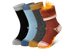 Eyean Kids Wool Heated Hiking Socks Thick Warm Thermal Soft Winter Snowboarding Boy Girls Insulated Socks 4 Pairs