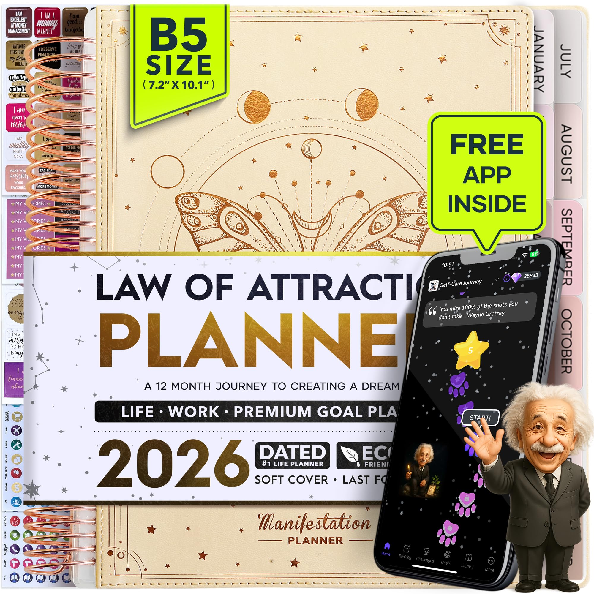 Freedom Mastery - Weekly & Monthly Planner | Gratitude Journal for Woman & Men | Personal Organiser for Productivity & Mental Health | Include Stickers & Foldable Vision Board – Spiral (26.5x 12x 3cm)