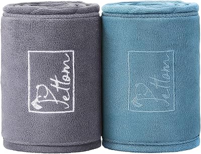 PETTOM Dog Towels 2 Pack, Quick Dry Microfiber, 90 x 50 cm with Hand Pockets