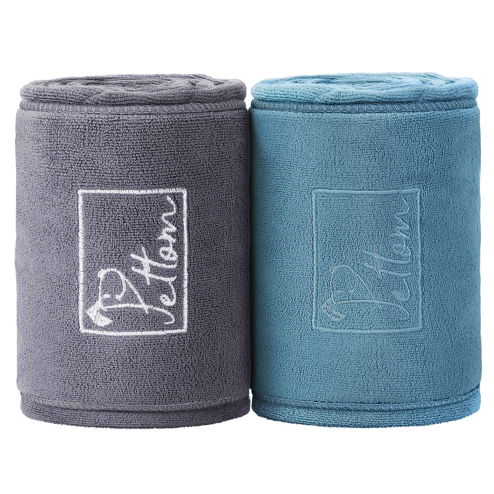 PETTOM Dog Towels for Drying Dogs, 2 Pack Dog Drying Towels with Hand Pockets, Quick Drying Soft Towels for Dogs, Super Absorbant Microfibre Pet Towels for Dogs Puppys Cats, Grey and Blue 90 x 50cm