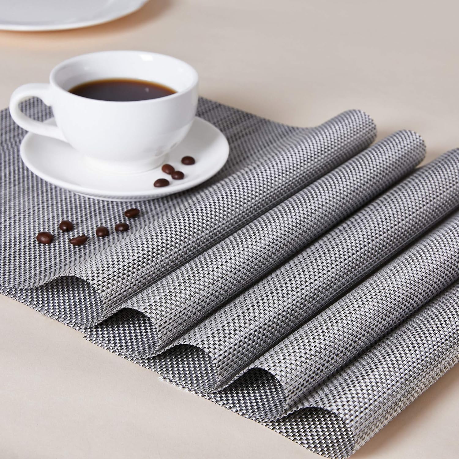 Placemats Table Mats Gray Placemat Set of 8 Easy to Clean Non Slip Wipeable Place Mats Heat Resistant Farmhouse Modern Thanksgiving Christmas Table Mats for Dining Kitchen Table: Home & Kitchen