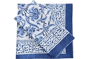 ATOSII Midnight Bloom Blue 100% Cotton Cloth Napkins, Hand Block Floral Print Designer Table Linen, Perfect for Dinners, Weddings, Cocktails, Parties I 20 X 20 Inches I Set of 4 I