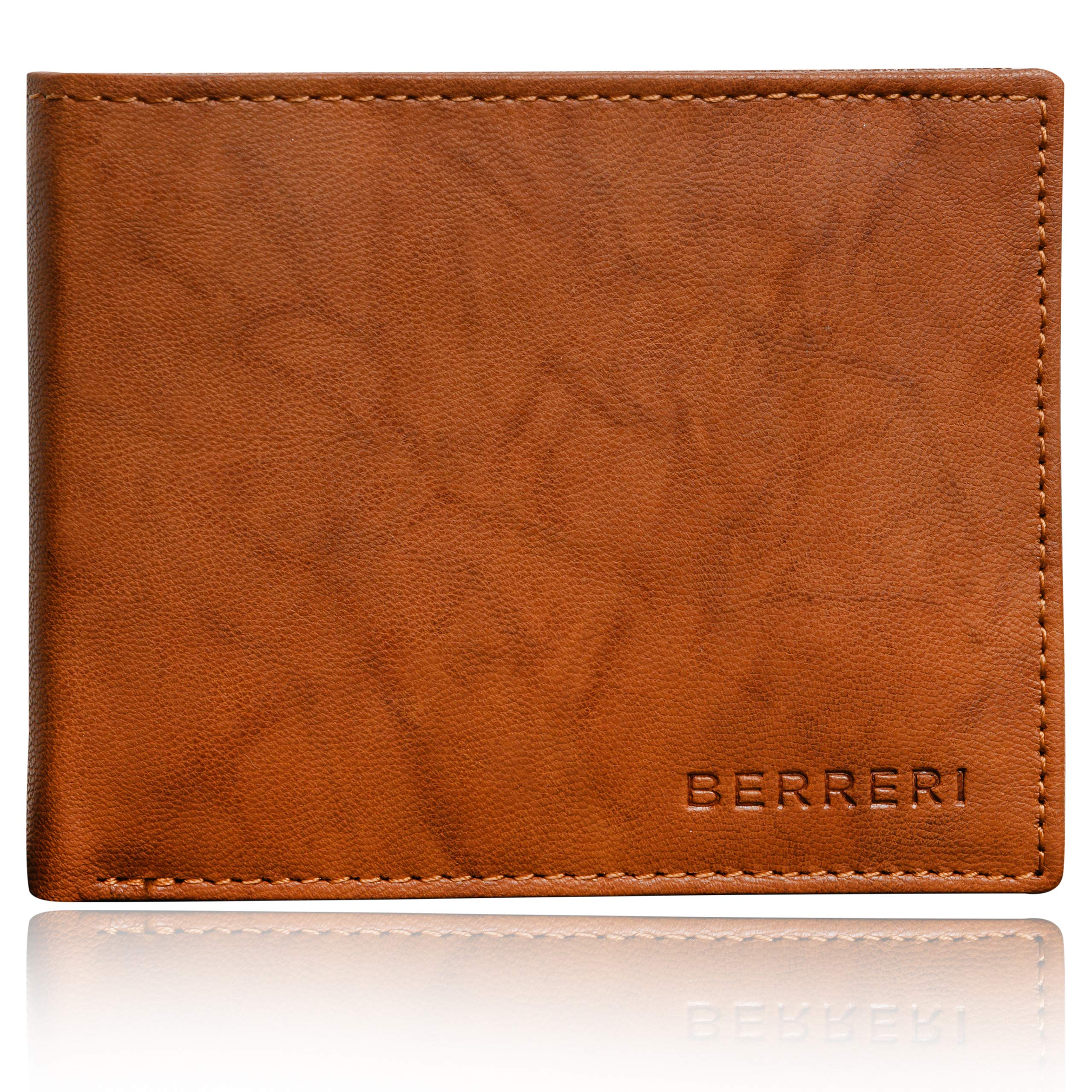 Berreri Mens Real Leather Wallet Genuine Handmade Bifold RFID Blocking Distressed Vintage Purse with Mens Gift Box (Tan)