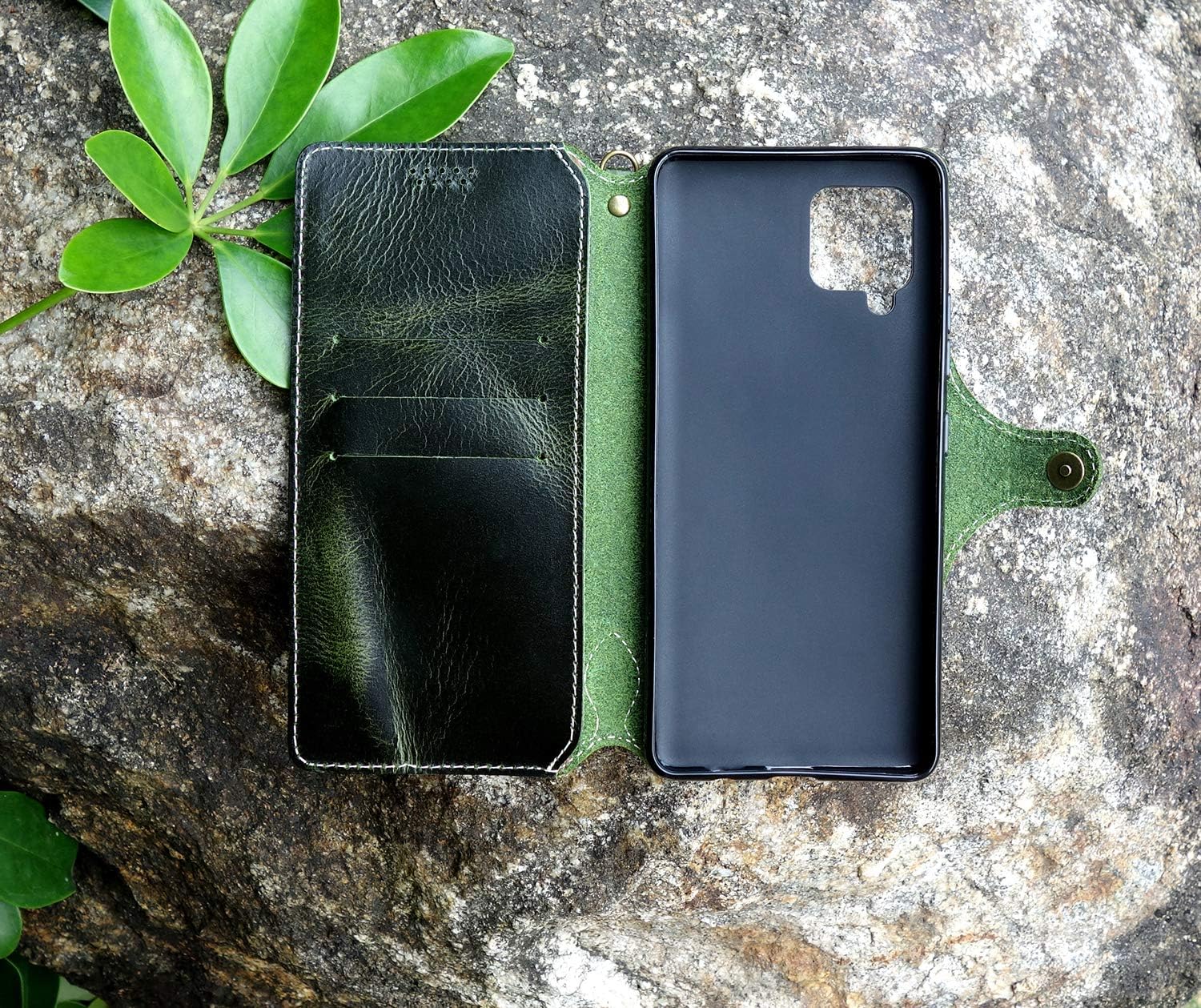 Yogurt Case for Samsung Galaxy A42 5G, Genuine Leather Wallet Handmade Cover for Samsung A42, Green, 6.6" - Image 3