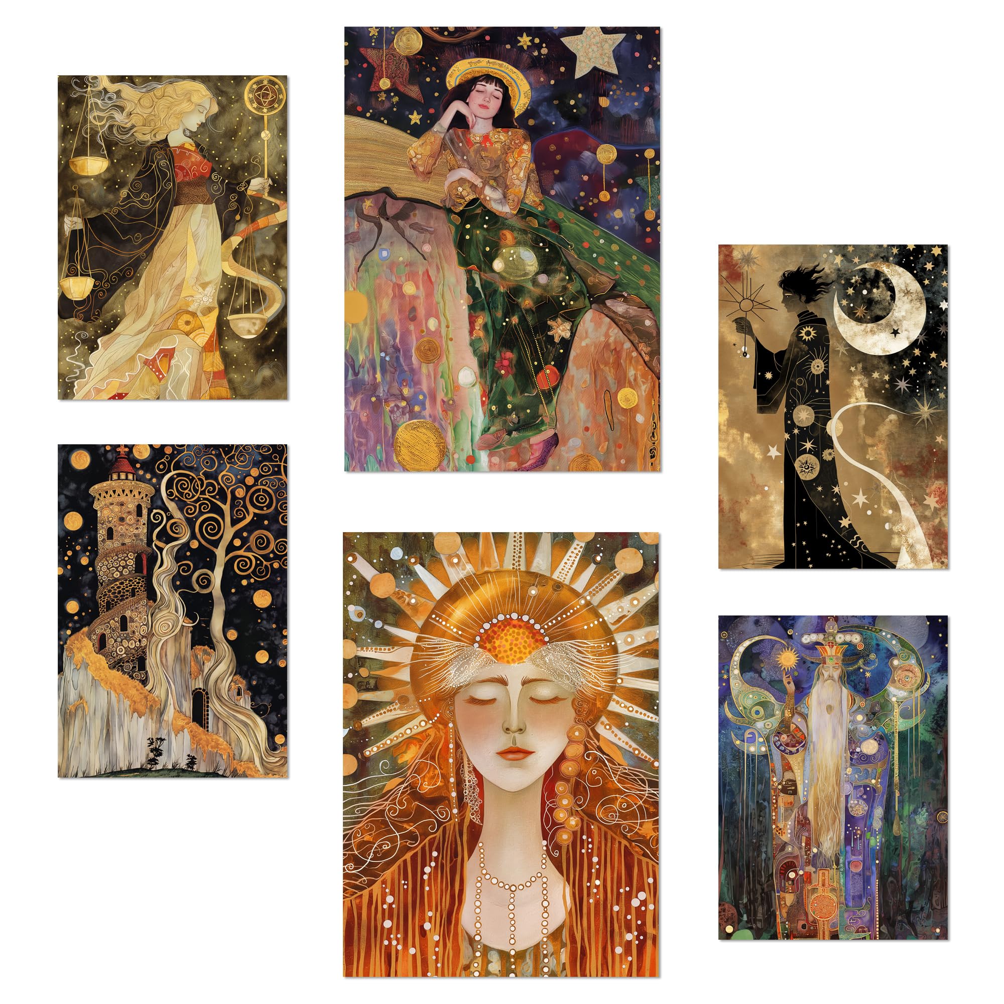 Nacnic Set of 6 Tarot Cards Arcana Cartomancy Posters with design illustration to decorate the walls of home. Rooms, office, shop, business. A3 and A4 size. Frameless.