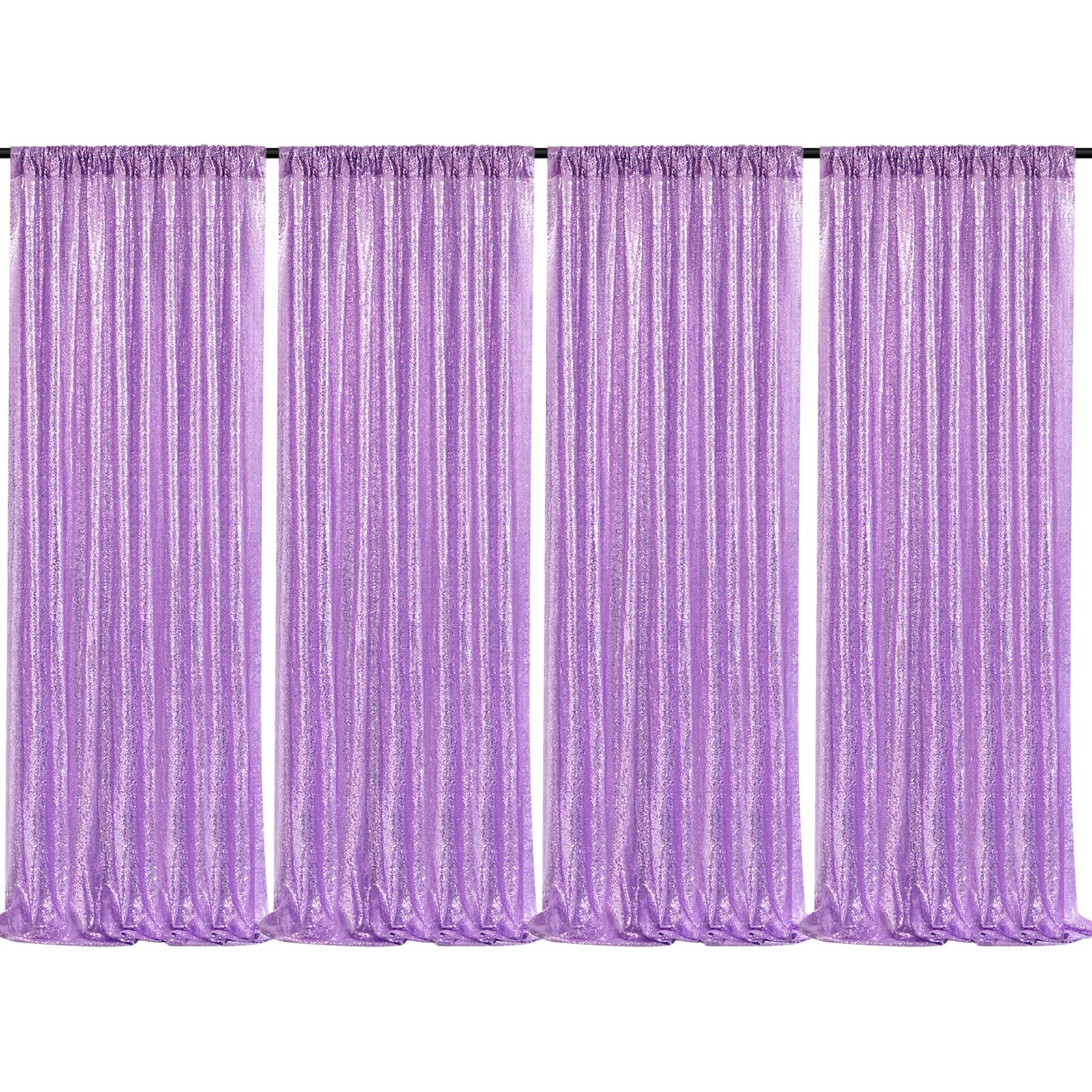 Lavender Sequin Backdrop Drapes 4 Panels 2FTx8FT Glitter Backdrop Curtains for Wedding Party Stage Decorations Image