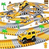 Kids Toys 253 PCS Construction Race Tracks Toy for 3 4 5 6 7 8 Year Old Boys Girls, 5 PCS Construction Truck Car and Flexible Track Play Set Create A Engineering Road Games Toddler Toys Birthday Gifts