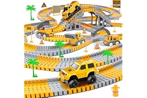 HONY Kids Toys 253 PCS Construction Race Tracks Toy for 3 4 5 6 7 8 Year Old Boys Girls, 5 PCS Construction Truck Car and Flexible Track Play Set Create A Engineering Road Games Toddler Toys Birthday Gifts