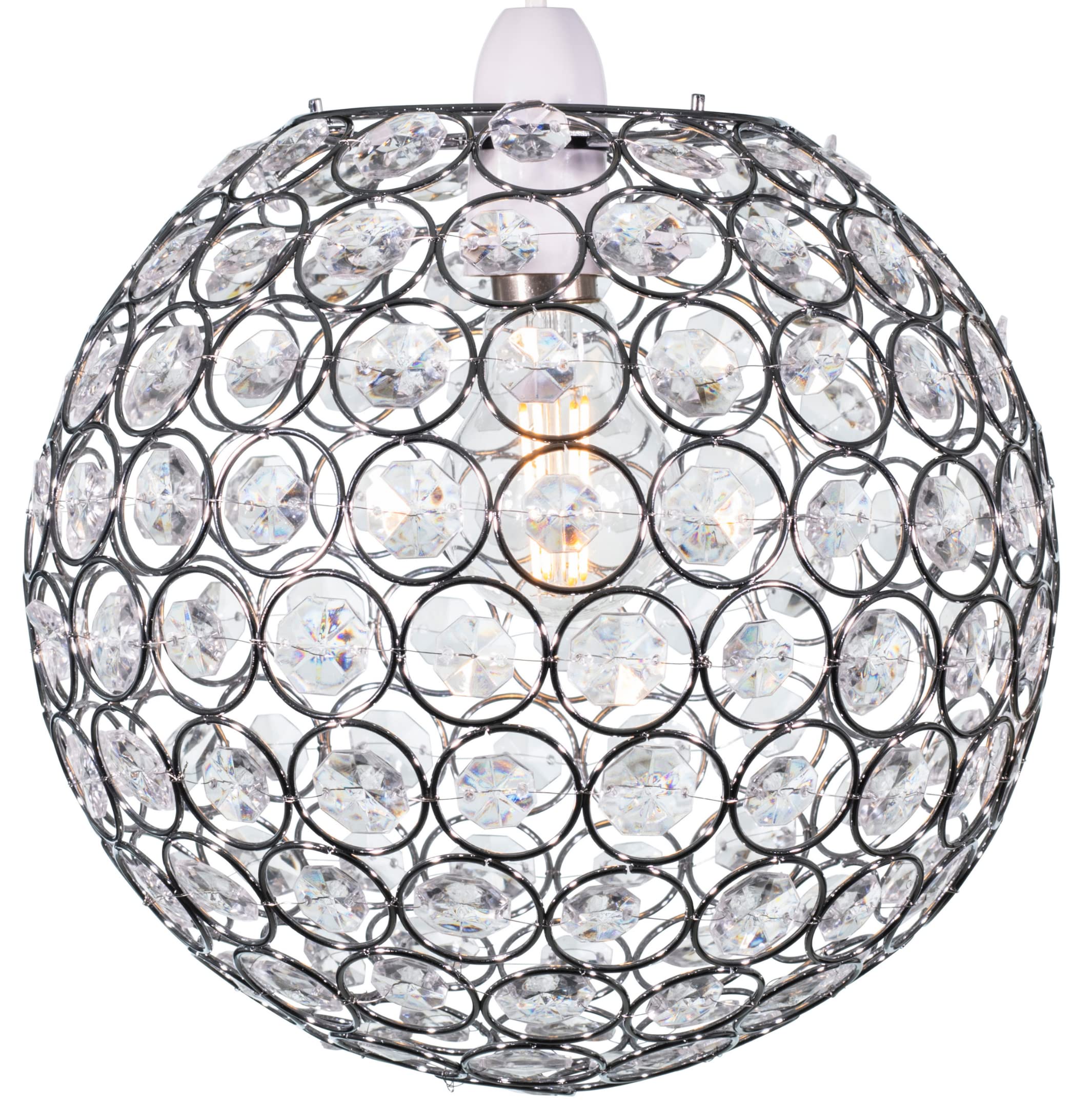 Klass Home Large 25cm Ball Shape Light Shade | Lamp Shade Chandeliers Ceiling Light | Acrylic Crystals with Chrome Finish Pendant Light Shade | Ceiling Light Shade for Living Room | Bedroom | Kitchen