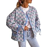 Sielebay Quilted Jackets for Women Cropped Puffer Jacket Lightweight Floral Print Open Front Vintage Jacket Outwear 2025