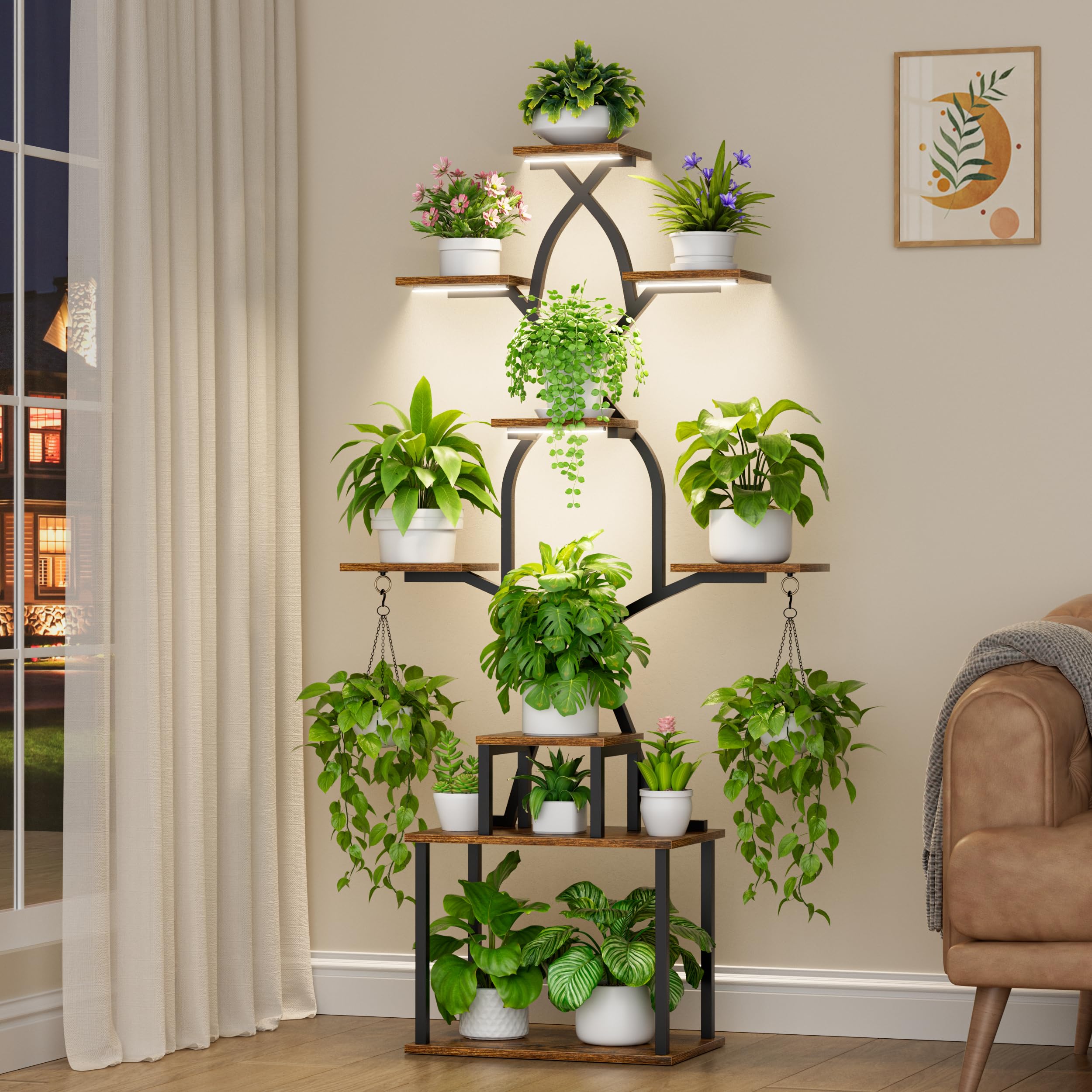 Photo 1 of EVAWOO Plant Stand Indoor with Grow Lights - 7 Tier Indoor Plant Shelf, 64" Tall Plant Stands for Indoor Plants, Corner Metal Plant Shelves, Plant Holder for Living Room, Porch, Black