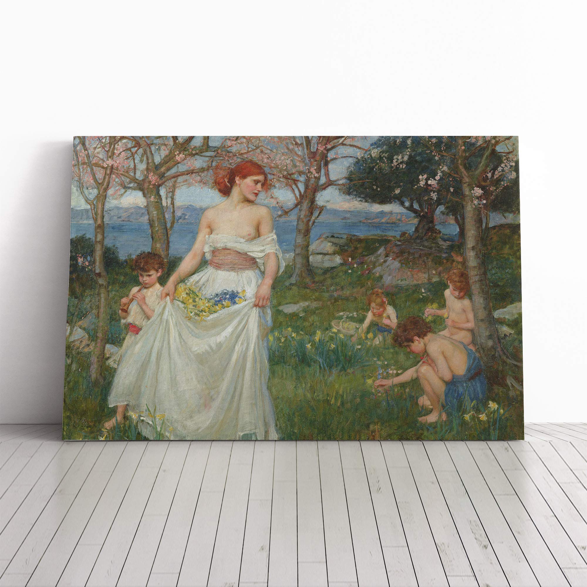 John William Waterhouse The Field of Spring Canvas Print | Gallery Wrapped 30mm Frame Wall Art | 20x14 inches | Ready to Hang | Modern Landscape Picture | Living Room Bedroom Lounge Office