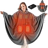 Wearable Heated Blanket Robe, Cordless battery Heated Blanket with 8-Zone Heating & 3 Temp Settings, Machine Washable Oversized Hooded Throw, Cozy Gift for Mom & Grandma, 38"x67", Grey, Teddy Fleece