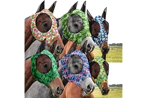 Chunful 6 Pcs Horse Fly Masks with Ears Smooth and Comfortable Cashel Mesh Fly Mask Elasticity Breathability UV Protection Horse Face Covering for Riding Supplies(Flamingo,Medium)