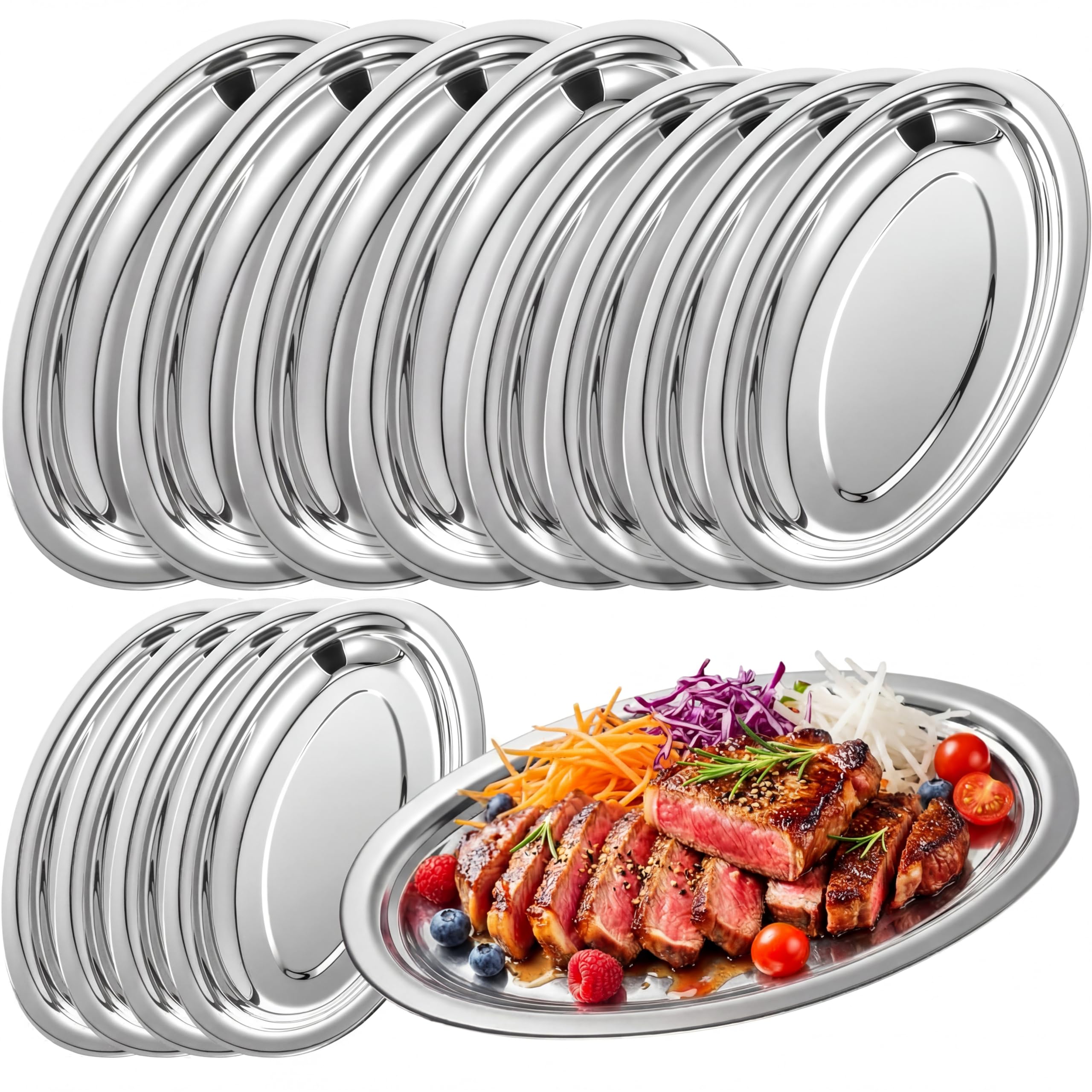 Photo 1 of Acellegic 12 Pcs Stainless Steel Oval Platter Set Bulk Heavy Duty Mirror Polished Serving Tray Sliver Large Metal Display Serving Platter Dinner Trays for Table Food Home Dishwasher (12,14,16 Inch)