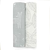 aden + anais Aden Silky Soft Swaddle Baby Blanket, 100% Cotton Bamboo Muslin, Large 44 X 44 inch, 2 Pack, Woodsy