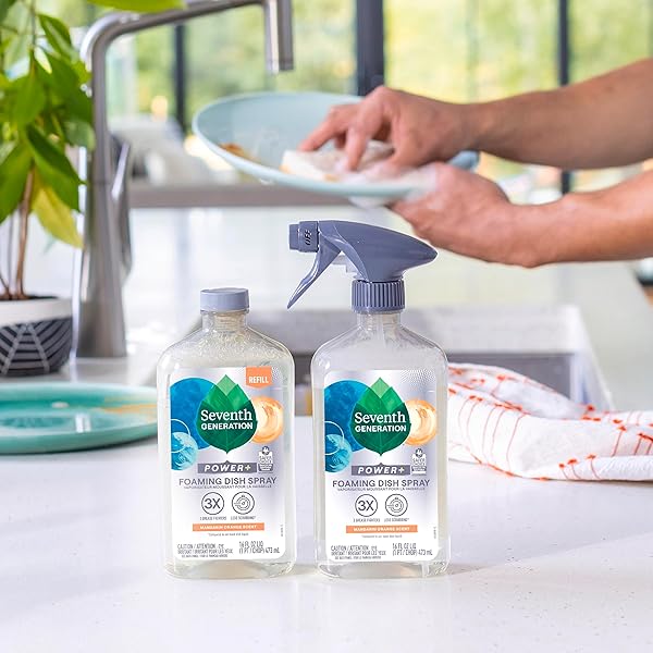 SEVENTH GENERATION POWER+ FOAMING DISH SPRAY MANDARIN ORANGE DISHWASHING SOAP CUTS GREASE 16 OZ