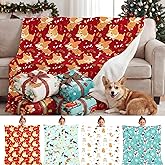 Fanfanwin 4 Pack Christmas Throws Blanket Bulk Christmas Flannel Blanket for Dog Xmas Lightweight Throw Warm Fluffy Plush Quilt Xmas Fleece Fuzzy Soft Throw for Couch Sofa Chairs, 51”x 59”(Dog)