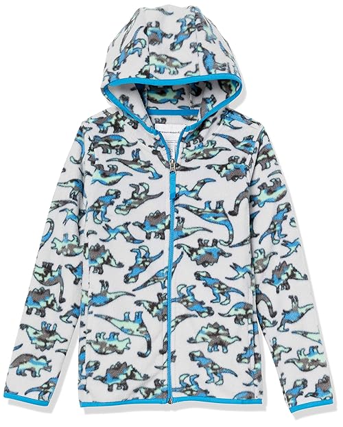 Amazon Essentials Boys' Polar Fleece Full-Zip Hooded Jacket, Dinosaur, X-Small