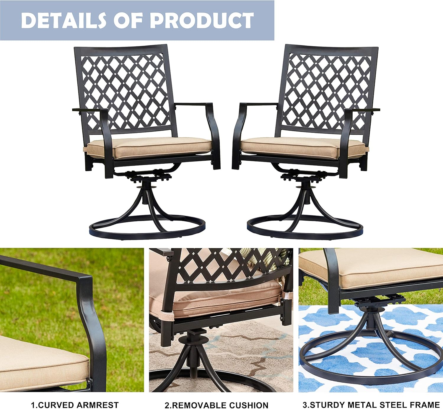 LOKATSE HOME Patio Swivel Rocker Furniture Metal Outdoor Dining Chairs with Cushion Set of 2 : Garden & Outdoor
