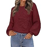 MEROKEETY Women's Winter Floral Sweater Crew Neck Lantern Sleeve 2025 Fall Trendy Warm Chunky Oversized Pullover Tops