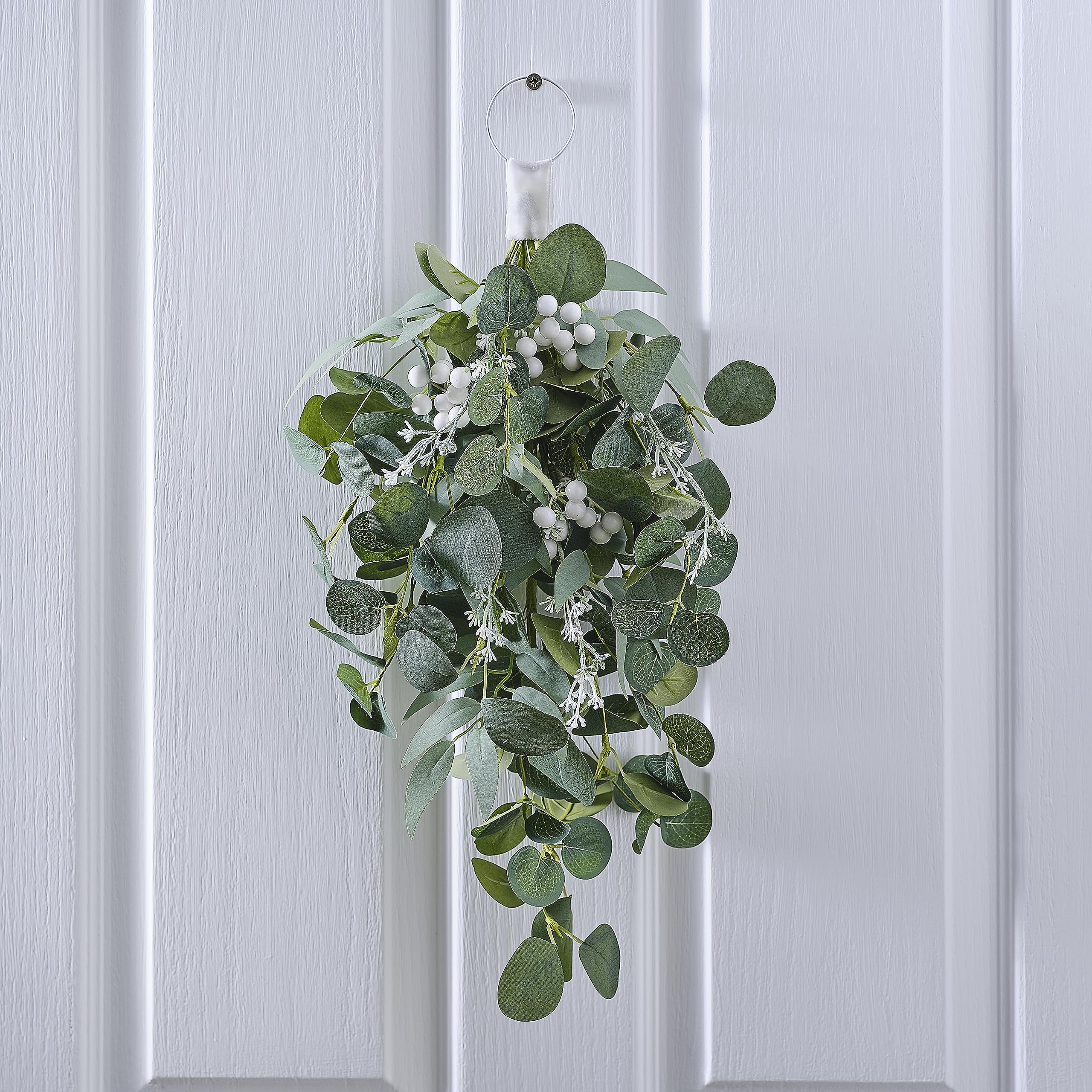 Ginger Ray Eucalyptus and White Berries Christmas Door Swag Hanging Decoration