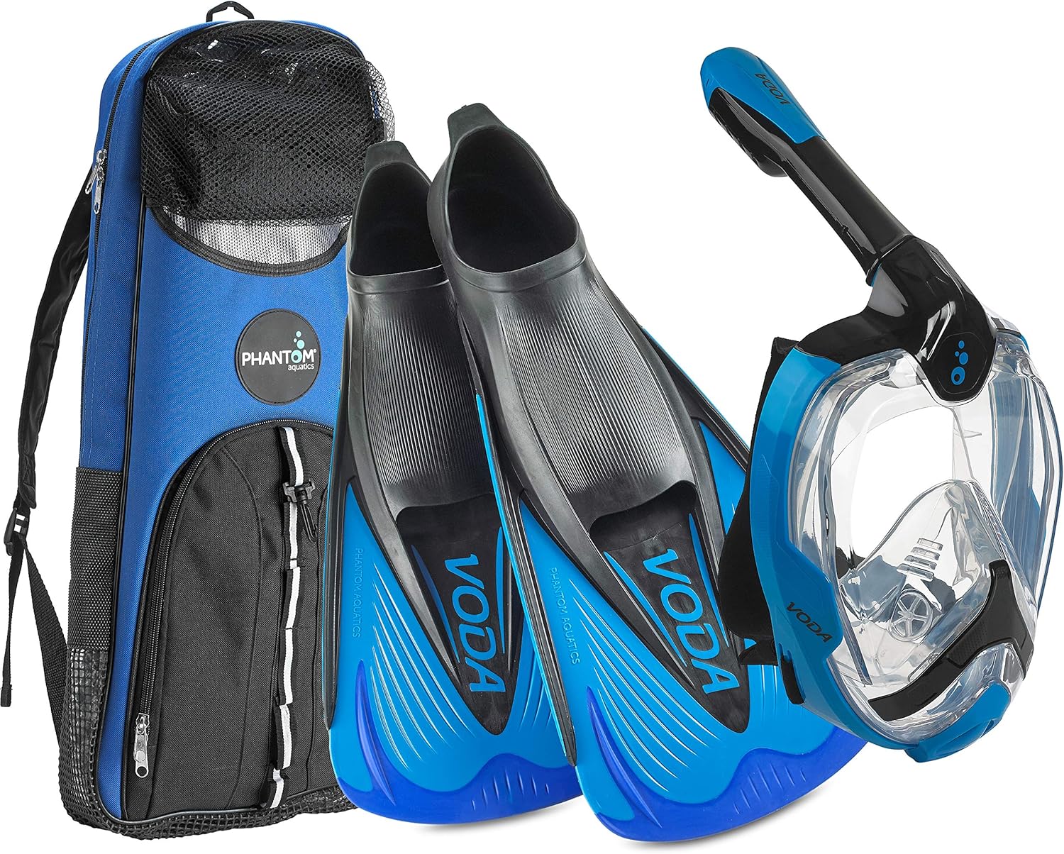 Amazon Com Phantom Aquatics Foldable 180 Degree Panoramic View Snorkeling Full Face Snorkel Mask Italian Made Travel Short Blade Self Adjustable Fin Snorkel Set Sports Outdoors