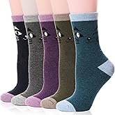 EBMORE Womens Merino Wool Socks for Winter Thermal Warm Hiking Thick Cozy Ladies Cabin Crew Socks 5 Pack